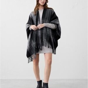 Banana Republic Plaid Fringe Poncho